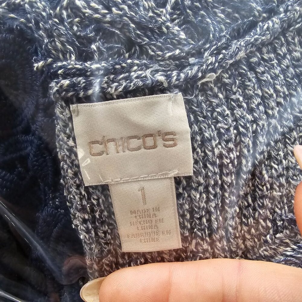 Chicos Women's Cardigan Sweater Patchwork Fringed Edges size Chico's 1 - Picture 9 of 9